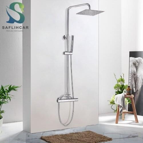 Chrome Bathroom Thermostatic Shower Faucet With Constant Temperature Device Double Handle Adjustable Height Wall-mounted