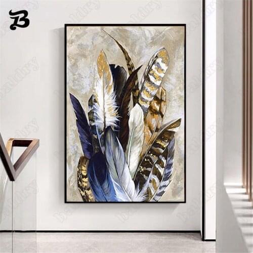 Canvas Painting Wall Art High Quality Home Decoration Indian Lucky Bird Feather Oil Painting Artwork for Living Room Wall Decor
