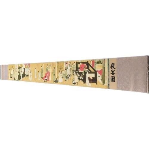 China Old Picture Paper "Night banquet" Long Scroll Painting