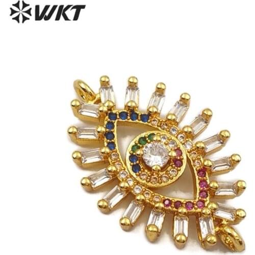 WT-MC269 Evil Eye Charm CZ Pave Connector Gold Rose Gold Gun Black Plated Pendant Jewelry Multi Color Zirconia Connector