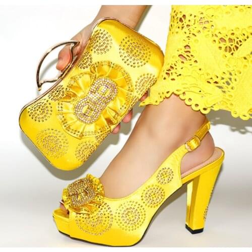 Doershow Italian Shoes and Bags To Match Shoes with Bag Set Decorated with Rhinestone Nigerian Women Wedding Shoes set! HIM1-27