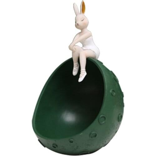 Creative Resin Moon Bunny Statue Key Candy Container Storage Table Desk Living Room Home Decoration