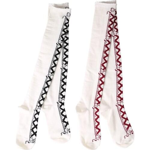 Lace Over Knee High Stocking Red Maria Lolita Cotton Cute Socks