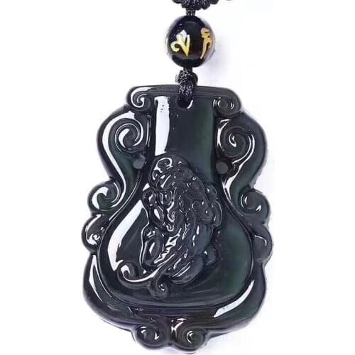 Wholesale Rainbow Eye Black Natural Obsidian Stone Aquarius Pixiu Pendant Necklaces Lucky for Men Women Safety Amulet Jewelry