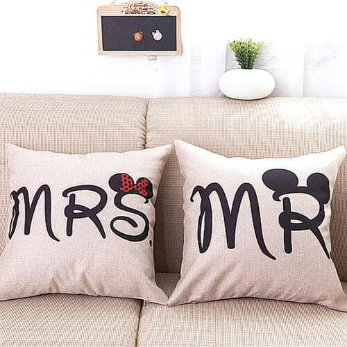 2pcs/set Modern minimalist wedding custom linen pillow cover with letter MRSMR lovers throw pillowcase simple and mordern