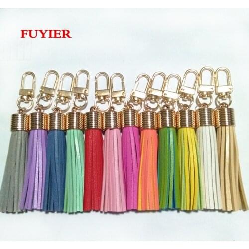 39 Color Fashion KC Gold Leather Key Chain Long Suede Tassel Key chain Korea Style Lobster Clasp Tassel Bag Charms 18 Colors