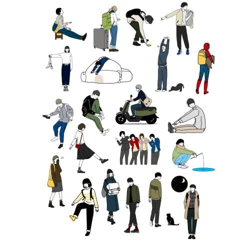 21pcs Hand drawn Japanese and Korean characters daily life DIY Stickers Diary Album Decoration scrapbooking stationery stickers