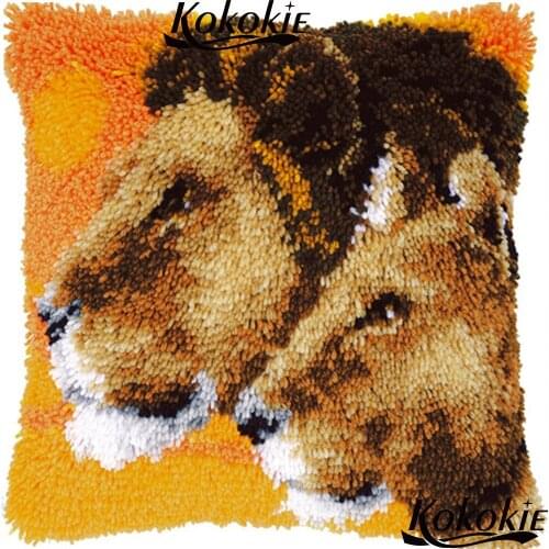 Animal printed Pillowcase latch hook diy rug kits pillow cross-stitch Embroidery needlework Cushion Mat craft kits for adults
