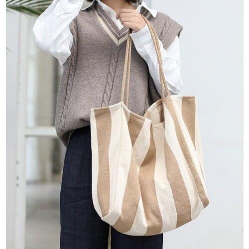 Newhotstacy Bag 03252021 Ladies retro handbag small pure stripe canvas bags large-capacity single shoulder bag