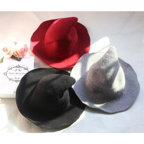 New 20pcs/lot Modern Halloween Witch Hat Woolen festival party Women Lady Cosplay Fashionable Sheep Wool Christmas Warm Hat