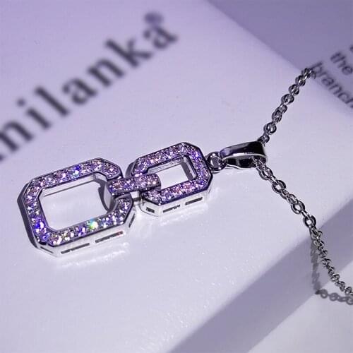 New Design 925 Sterling Silver CZ Zirconia Geometry Pendant Necklace Chain for Women Long Bling Charms Cute Fashion Jewelry