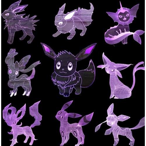 Pokemon Eevee 3D Night Light LED Pikachu Pocket Monster Lamp Cartoon Game Decoration Kids Lampara Eeveelution Vaporeon Umbreon