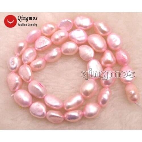 Qingmos Light Pink BAROQUE Pearl Beads for Jewelry Making DIY Necklace Bracelet with Gem Stone 7-9mm Pearl Loose Strand 14"-642