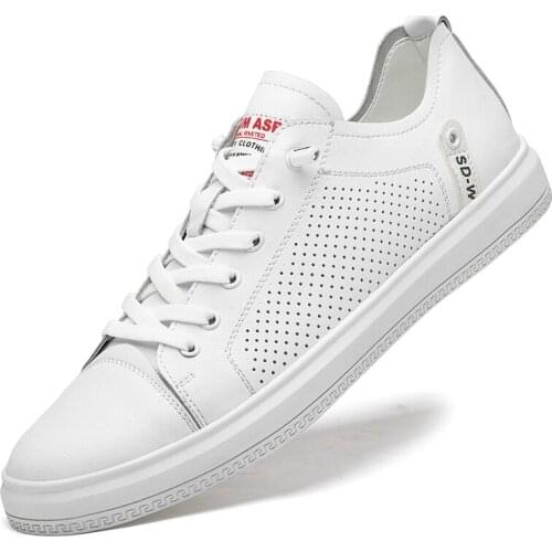 Luxury Leather Casual Shoes For Men Breathable Punching Mens Shoes Summer Lace-up Walking Shoes Men Anti-slip Flat Sole Shoes