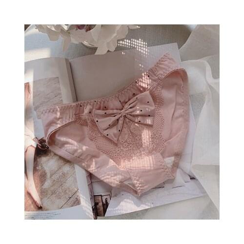 Pink underwear female lace Japanese sexy transparent mesh sweet cute girl cotton briefs