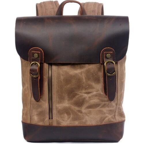 Outdoor Travel Hard Wax Canvas Backpack New Style Cross Border Outdoor Waterproof BOYS GIRLS Travel School Bag Retro Cowhide