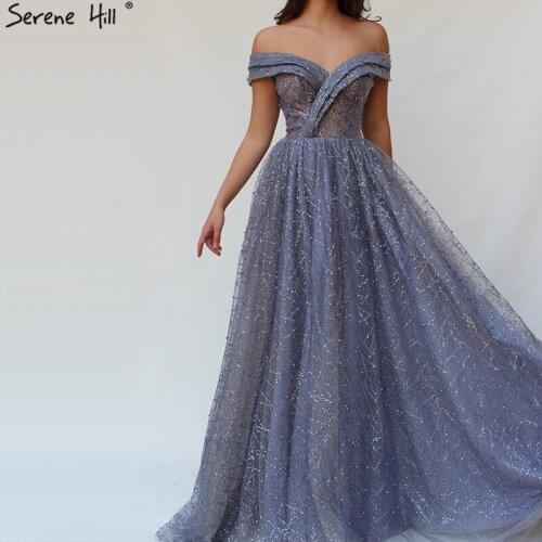Sexy Illusion Corset Off Shoulder Glitter Evening Dresses 2020 Puffy Formal Dress Party Dubai Robe De Soiree BLA60786