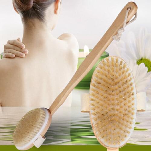 Bathroom Body Brushes Long Handle Bath Natural Bristles Brushes Exfoliating Massager With Wooden Handle Dry Brushing Shower Tool