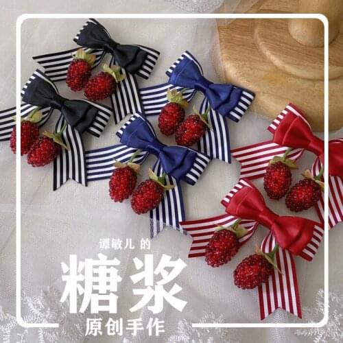 Lolita Handmade A pair Hairpin Teen Girl Sweet Stripe Strawberry Hair Accessories Multicolor Optional Headdress