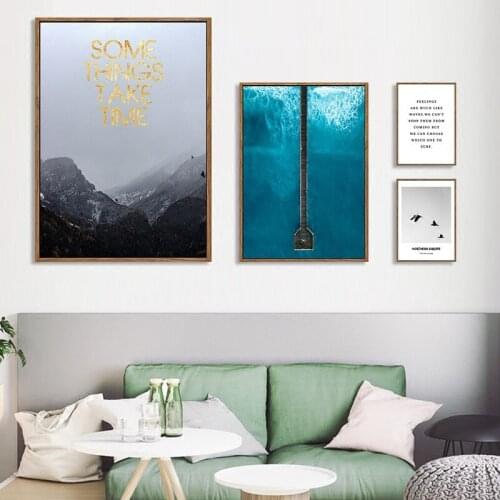 Nordic Black And White Landscape Photography Mountain Ocean Waves Canvas Painting Wall Picture Poster Living Room Decoration