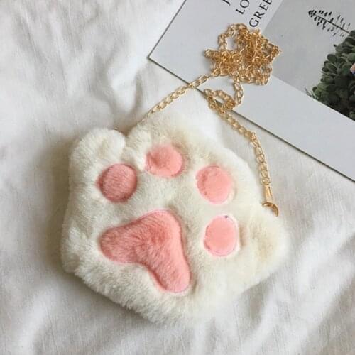 Cute Bear Paw Girls Chain Zipper Shoulder Bag Lovely Childrens Soft Plush Coin Purse Baby Boys Accessories Small Crossbody Bags