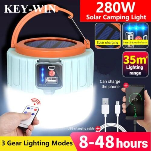 Solar Camping Light Outdoor LED Tent Lamp 280W 190W Spotlight Portable Super Bright Emergency Night Market Light for BBQ Hiking