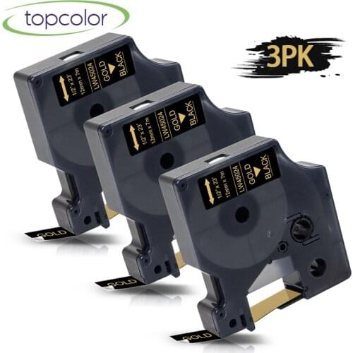 Topcolor 3PK 45024 Gold Label Tapes Compatible DYMO 45024 D1 Printer Ribbon Gold on Black 12mm for LabelManager 120P 100 160 350