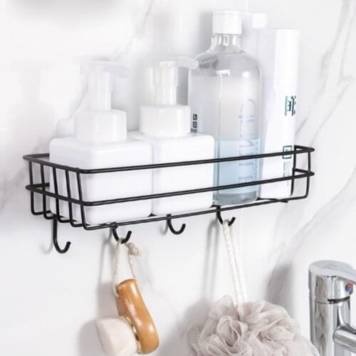 Bathroom Wall-Mounted Row Hook Rack Organizer Holder Perforated Towel Rack Washstand Cosmetic Storage Rack