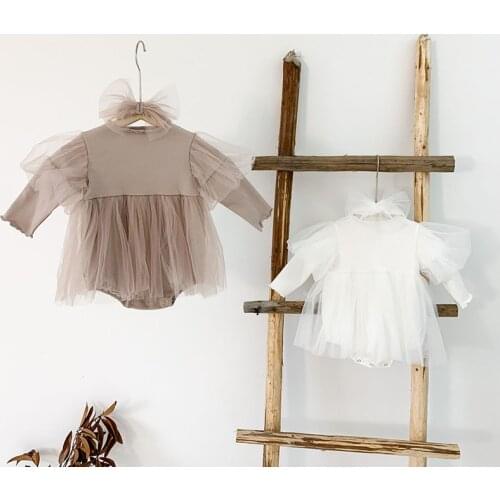 Spring Autumn Newborn Baby Girls Clothes Lace Stitching Cotton Long Sleeve Bodysuits Infant Baby Girls Jumpsuit