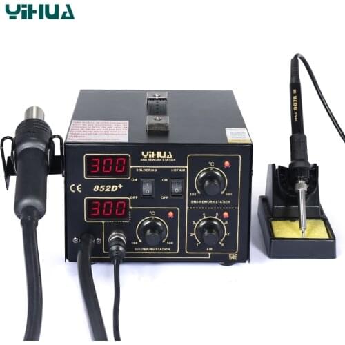 YIHUA 852D+ 500 Celsuis Hot Air Soldering Station With Soldering Iron Heat Gun Tool BGA Welding Station SMD Desoldering Station