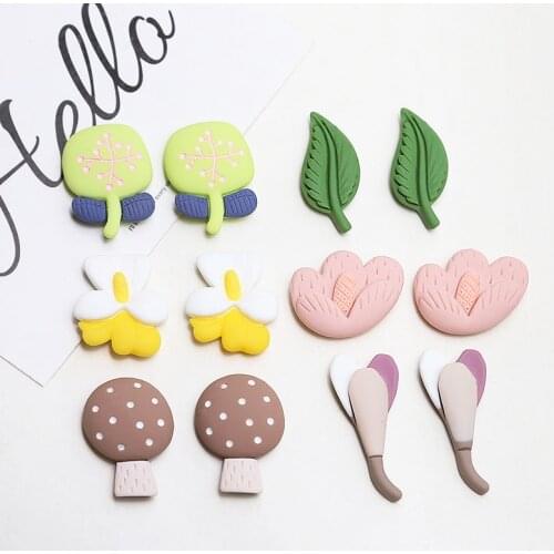 10pcs New Fashion Sweet Cute Earrings flower leaf mushroom resin patch diy girl head rope rubber band accessories material