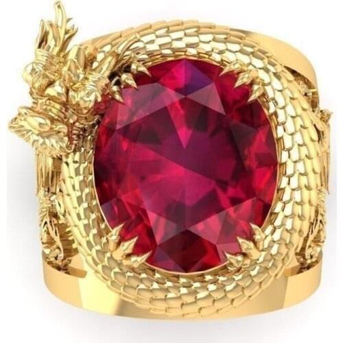 2021 vintage golden punk hip hop china traditional dragon design 10mm size oval AAA CZ rings for men women modern jewelry gift