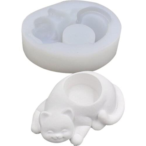 3D Cat Animal DIY Cement Flower Pot Crafts Succulent Plants Concrete Planter