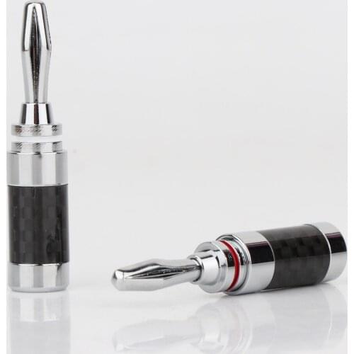 4PCS Rhdoium plated Speaker Cable Banana Plug Carbon Fiber Connector Plug HIFI