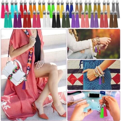50Pieces Leather Keychain Tassel Pendants Jewelry Fringe Tassel with Split Rings for Keychain Straps DIY Craft Accessories
