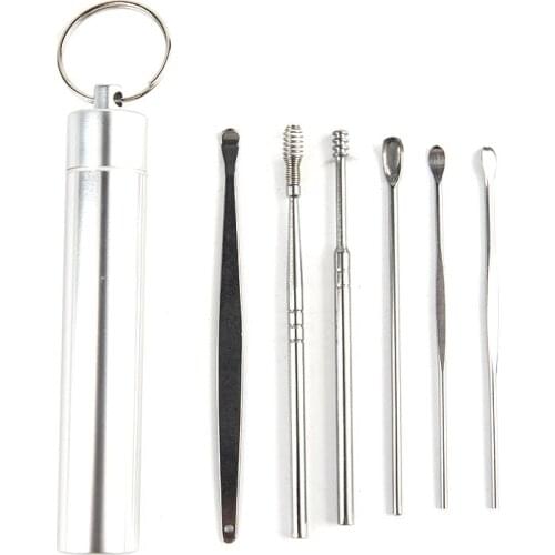 6pcs Stainless Steel Ear Wax Pickers Wax Remover Curette Ear Pick Cleaner Spoon Cleaning Tools Spiral Earpick