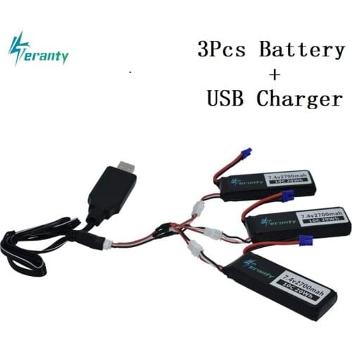 7.4V 2700mAh 10C For Hubson H501W H501S H501C lipo battery + Cable + USB Charger For RC Qaudcopter Drone Parts with EC2 Plug