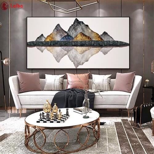 5D DIY diamond painting Large Size Golden Mountain Stone Abstract cross stitch full square round diamond Emeroidery mosaic