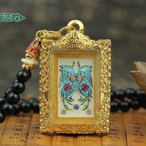 Southeast Asia Thailand Temple Greco Buddhist pocket talisman GOOD LUCK BLESS gold butterfly God Buddha card Pendant Amulet