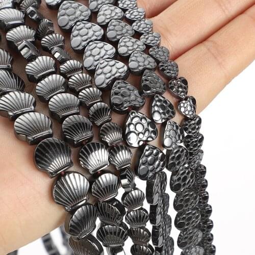 6/8/10mm Shell Peach Heart Black Hematite Natural Stone Bead For Jewelry Making DIY Loose Space Beads Necklace Bracelet Handmade