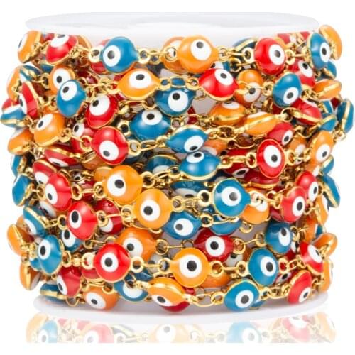 Stainless Steel Red/Bule/Orange Bead Chains Turkish Evil Eye Charms Bracelets Necklace Earrings DIY Jewelry Making Accessories