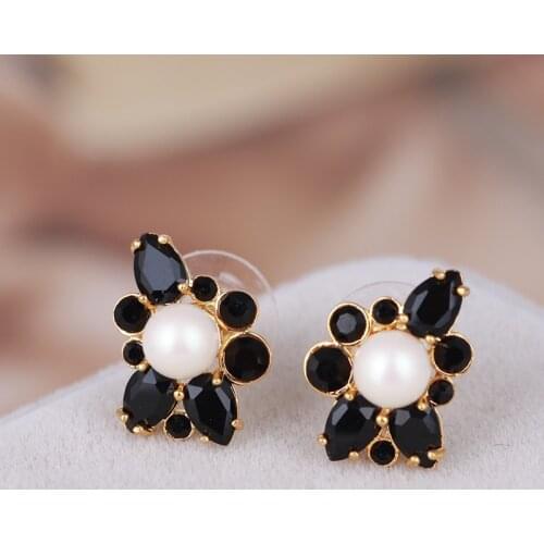 European and American inlaid water drop gemstone pearl zircon exquisite all-match earrings