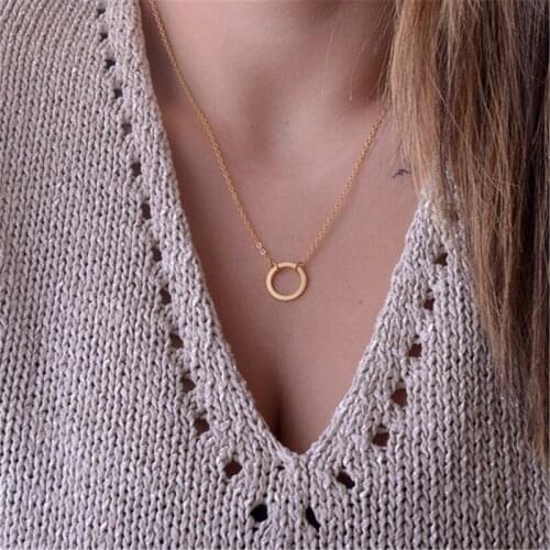 Somple Dainty Circle Pendant Necklace Gold Color Delicate Chain Dainty choker necklace Fashion jewelry colares