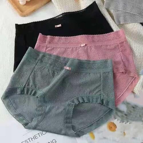 L-2XL Plus Size Lace Panties for Women Underwear Mid Waist Solid Color Seamless Cotton Briefs Underpants Lingerie