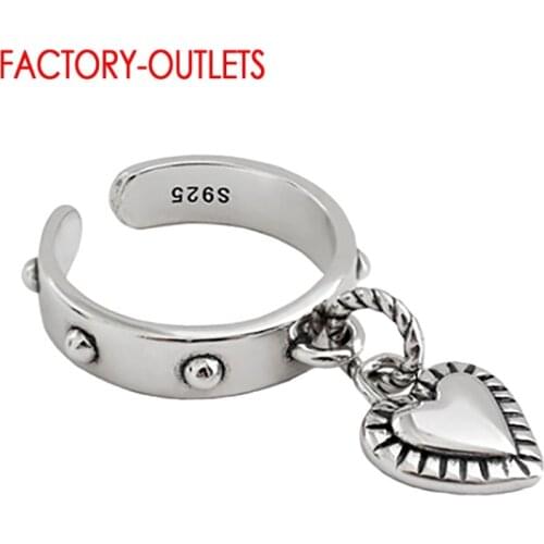 925 Sterling Silver Original Ring Adjustable Heart Shape Pendant Girl Rings Finger For Women Dancing Party Silver Jewelry