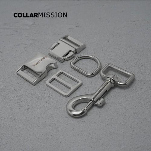 Metal buckle+Tri-Glid+D ring+metal dog clasp/set) Engraved silver buckle 25mm for DIY dog collar set harness DIY parts