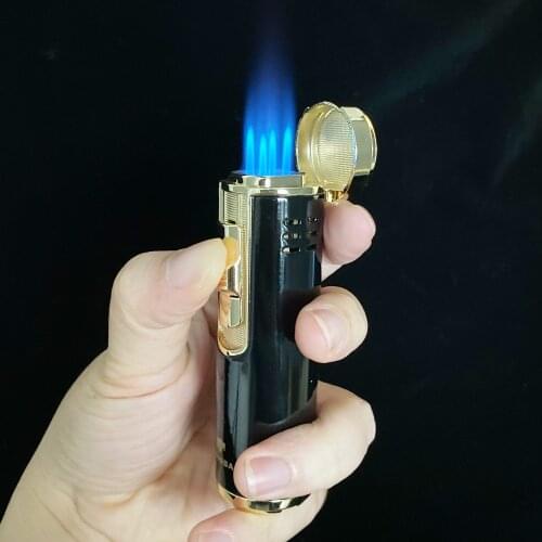 Metal Cigar Cigarette Tobacco Lighter 4 Torch Jet Flame Refillable With Punch Smoking Tool Accessories Portable Gift Box