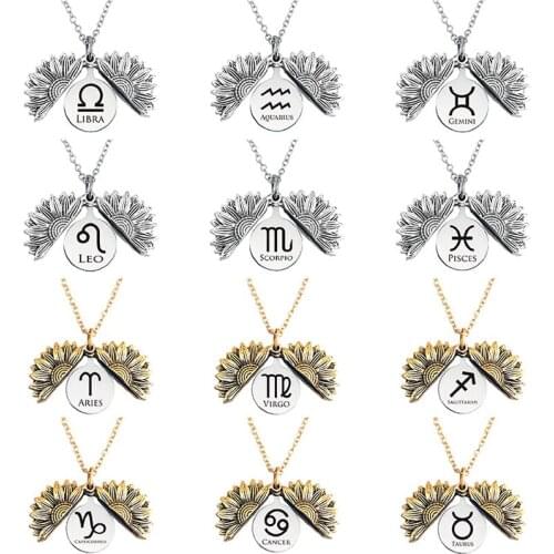 Fashion Elegant Sunflower Necklace 12 Constellation Necklace Two Colors To Choose Holiday Gift Girlfriend Birthday Wishes
