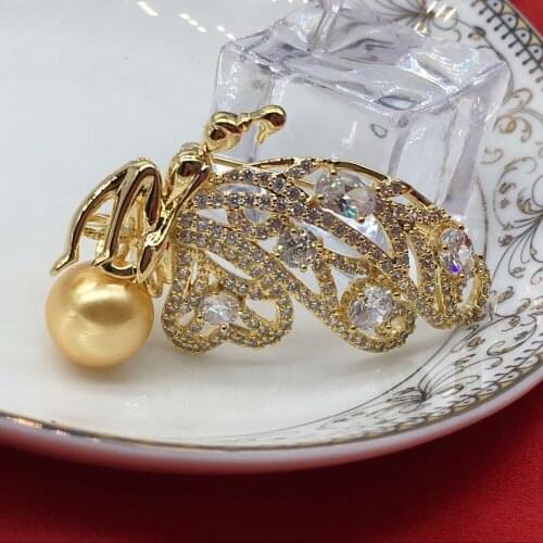 Fashion Jewelry Elegant Cubic Zirconia Rhinestone Brooch Natural Pearl Rose Gold Wing Pearl Brooch Angel girl