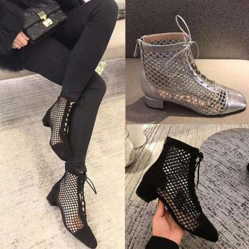 Fashion Womens Ankle Boots Mesh Shoes Sexy High Heels Lady Platform Pumps Lace Up Shoe Female aa1005